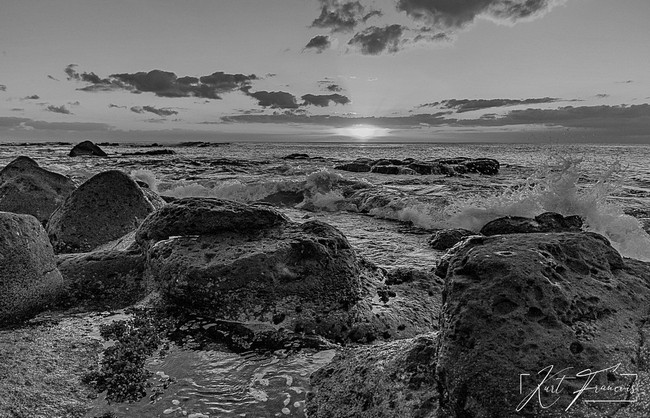 Sunset at Albion rocky beach Mauritius